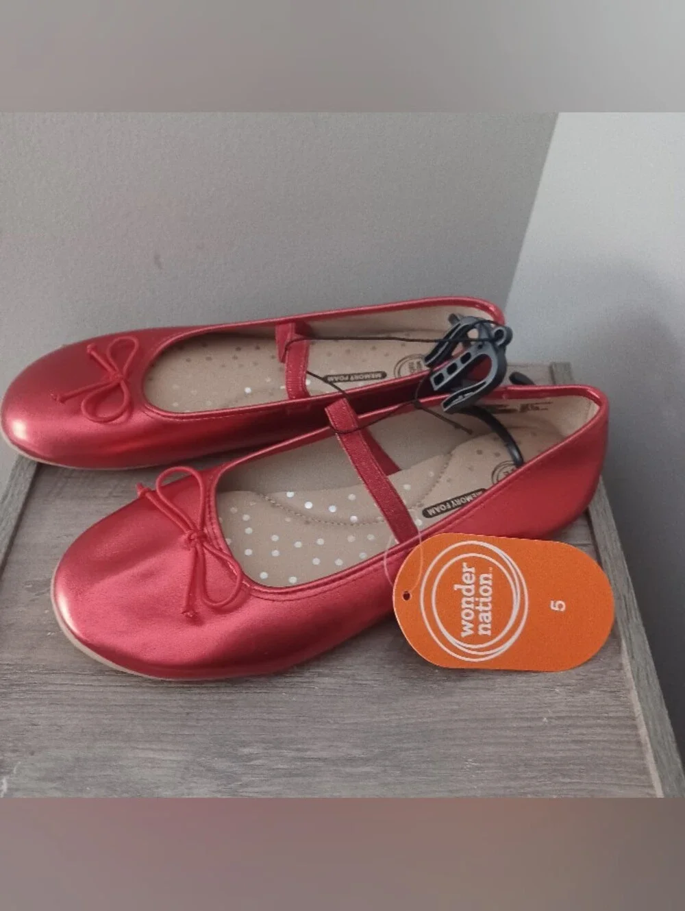 Wonder Nation Mettalic Red Ballet Flats youth 5